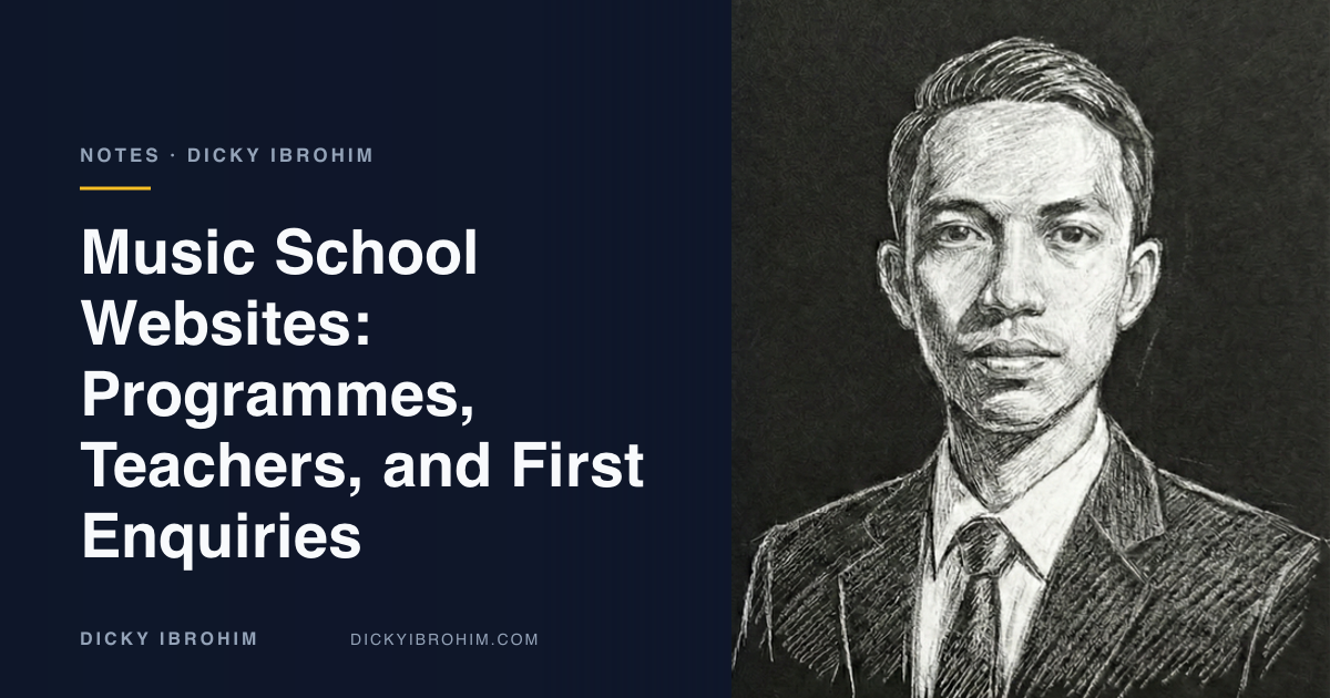Article cover reading Music School Websites: Programmes, Teachers, and First Enquiries
