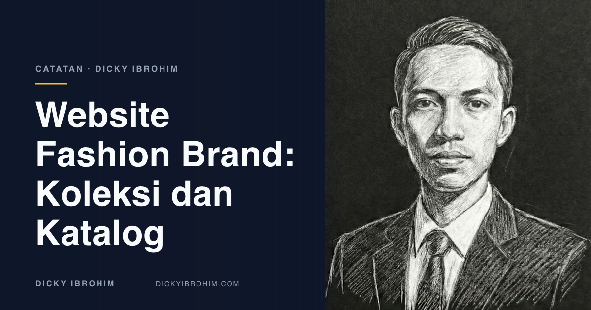 Sampul artikel tentang website fashion brand yang menghubungkan koleksi dan rincian produk.
