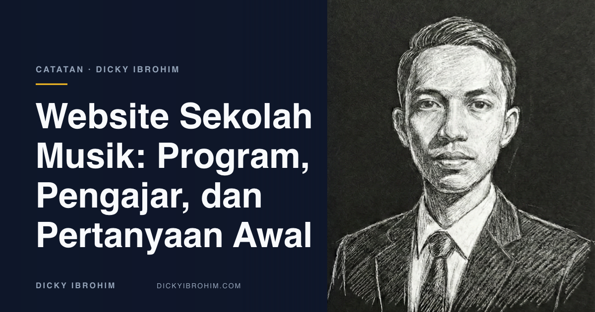 Sampul artikel bertuliskan Website Sekolah Musik: Program, Pengajar, dan Pertanyaan Awal