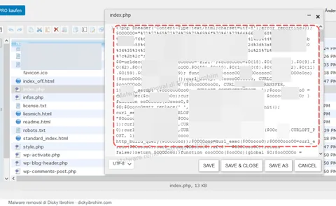 Tampilan editor file dengan kode tersamarkan dan sensor pada detail sensitif.