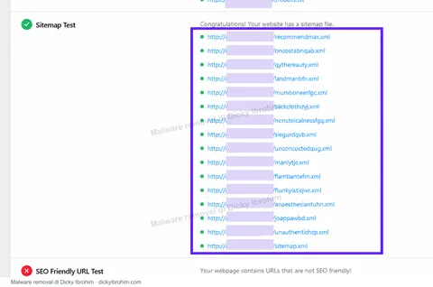 Daftar sitemap tidak dikenal pada pemeriksaan website; seluruh domain disamarkan.